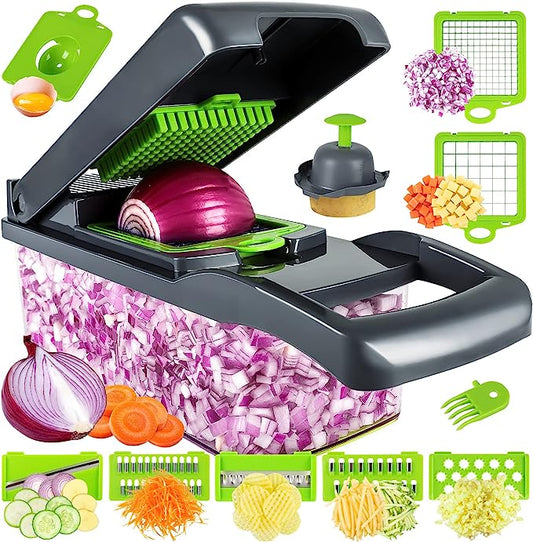 Vegetable Chopper, Pro Onion Chopper, Multifunctional 13 In 1 Food Chopper, Kitchen Vegetable Slicer Dicer Cutter,Veggie Chopper With 8 Blades,Carrot And Garlic Chopper With Container